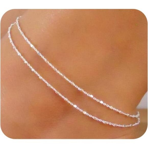 Dainty Layered Anklet,14K Gold Filled Cute Beads Satellite Chain Heart Boho - Picture 1 of 8